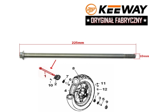 OŚKA KOŁA PRZÓD KEEWAY HURRICANE 50CC 2T ORYGINAŁ 