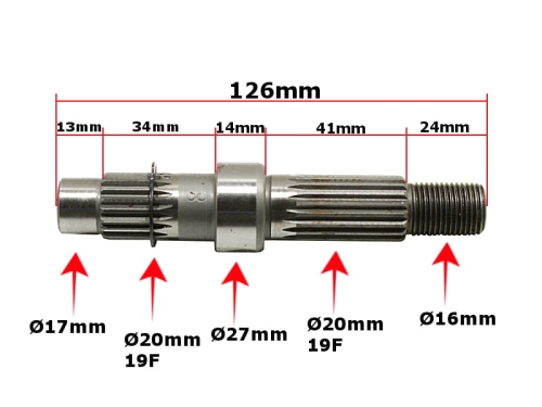 WAŁEK PRZEKŁADNI GY6 Z FREZEM 126mm 