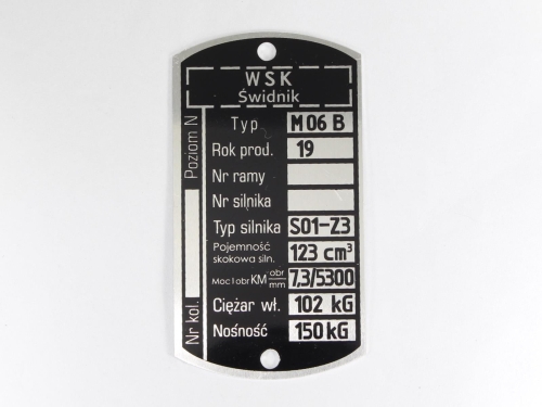 TABLICZKA ZNAMIONOWA WSK M06B AG 