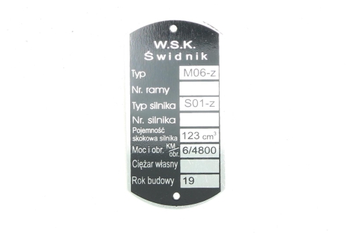 TABLICZKA ZNAMIONOWA WSK M06B3 