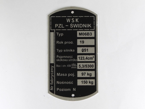 TABLICZKA ZNAMIONOWA WSK M06B3 AG 