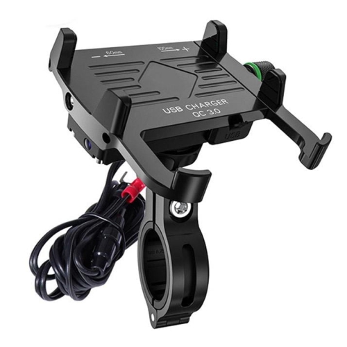 TKN UCHWYT MOTOCYKLOWY METAL USB QC CZARNY R10 
