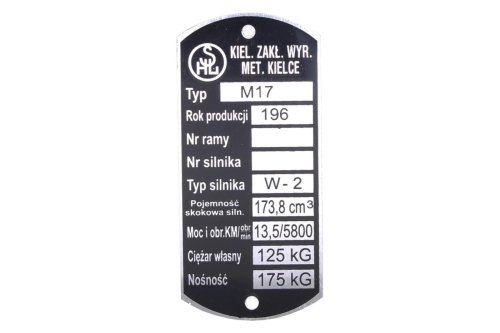 TABLICZKA ZNAMIONOWA SHL M17 AG 